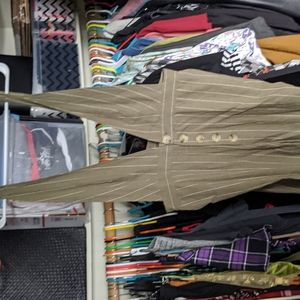 Green and white pinstripe buttoned jumpsuit